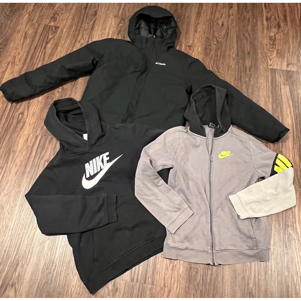 Columbia Omni-Heat Parka & Nike Hoodies Bundle Boys XL 18/20 Black Grey 3pc Lot
